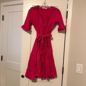 Hot pink vintage-inspired full skirt dress w/ sash